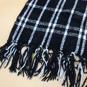 Merona Chenille Scarf Shrug Wrap black white plaid 72"x10"